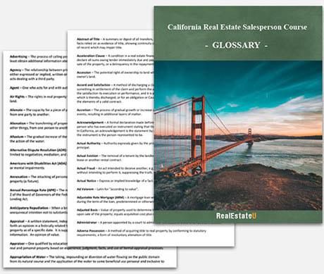 real estate licence CA online: course glossary