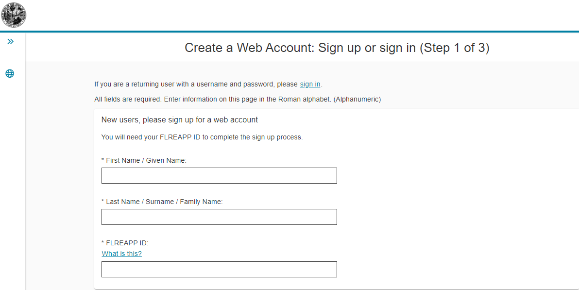 Pearson Vue, create an account page for entering name and ID.