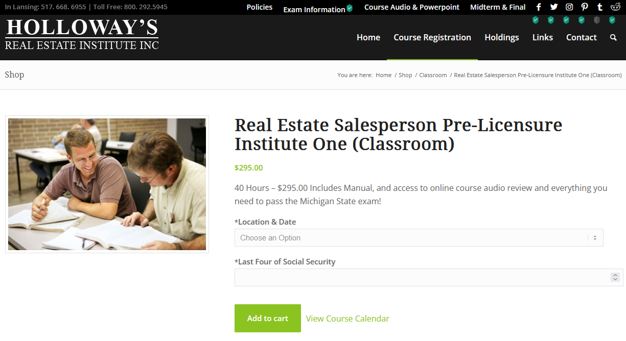Holloway’s Real Institute in-person classes for the Michigan real estate salesperson course.