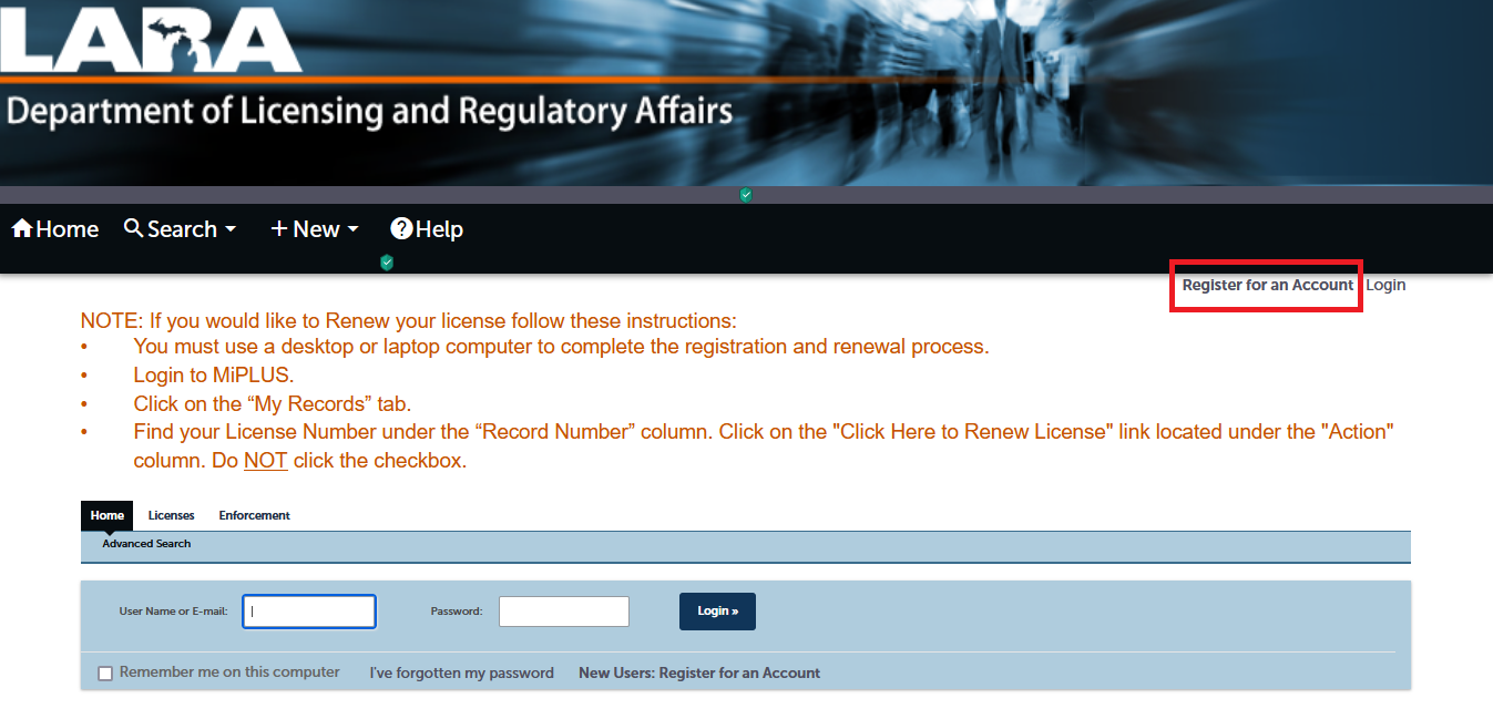 Michigan Licensing and Regulatory Affairs - Registration