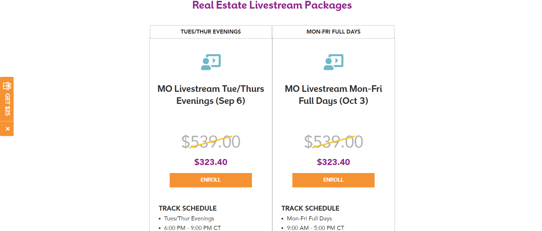 The cost for the Missouri Real Estate License Livestream from Real Estate Express School.