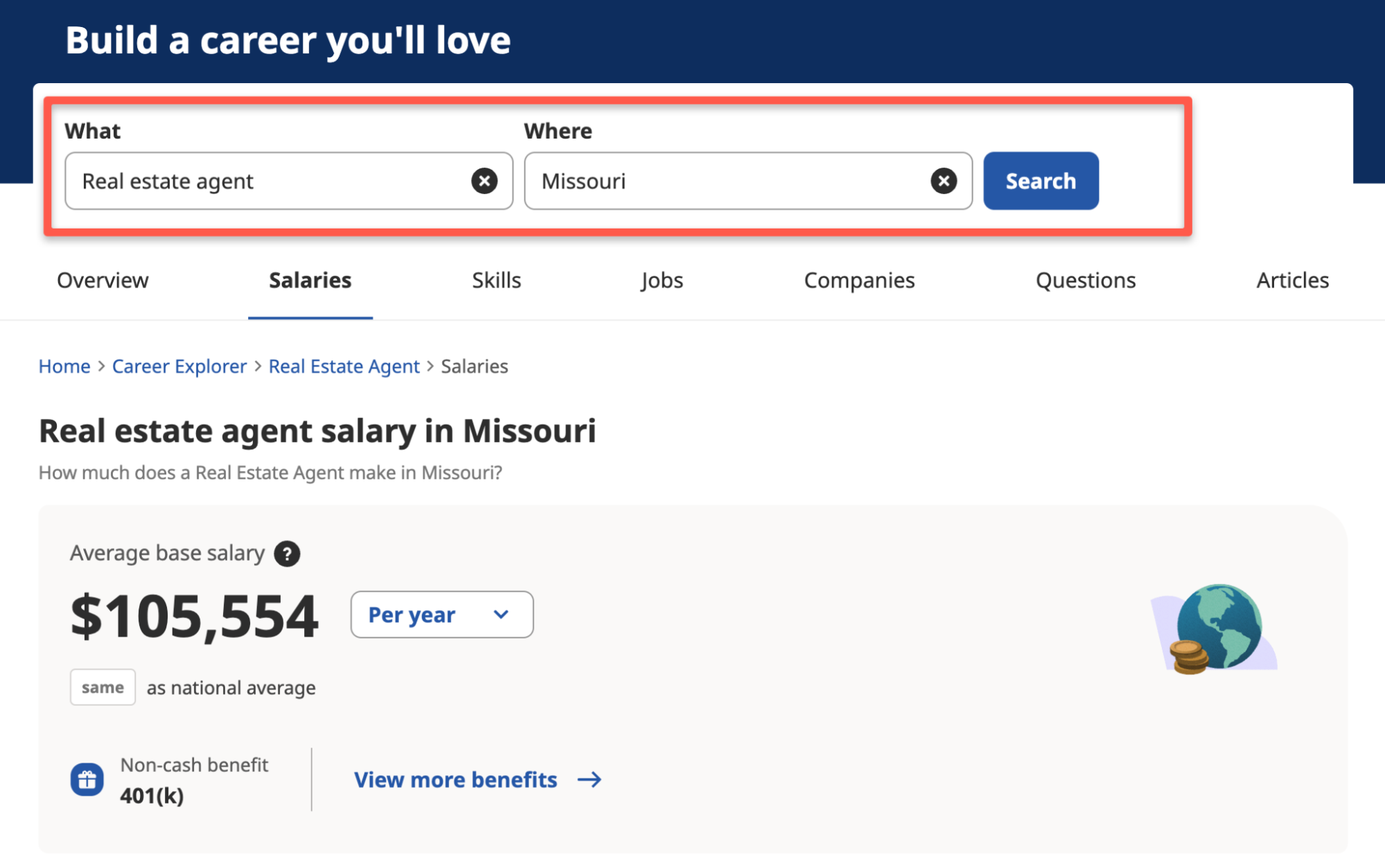 Salary information for real estate agents in Missouri.