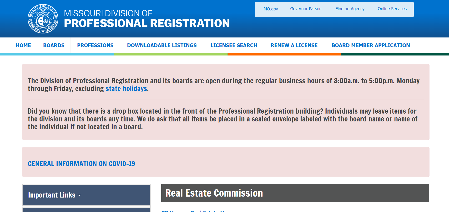 The Missouri State Real Estate Commission Website.