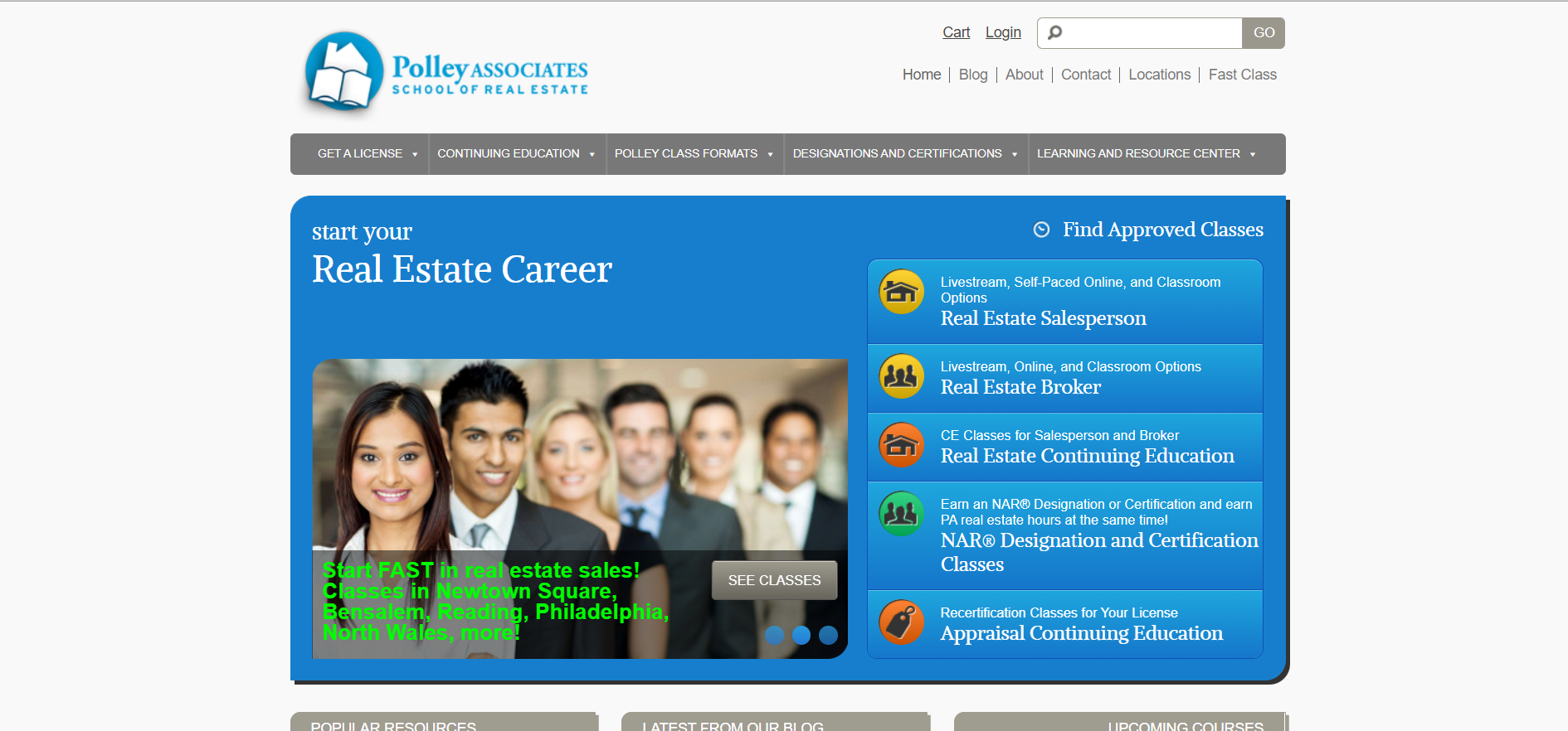Advertisement for real estate courses from PolleyAssociates.