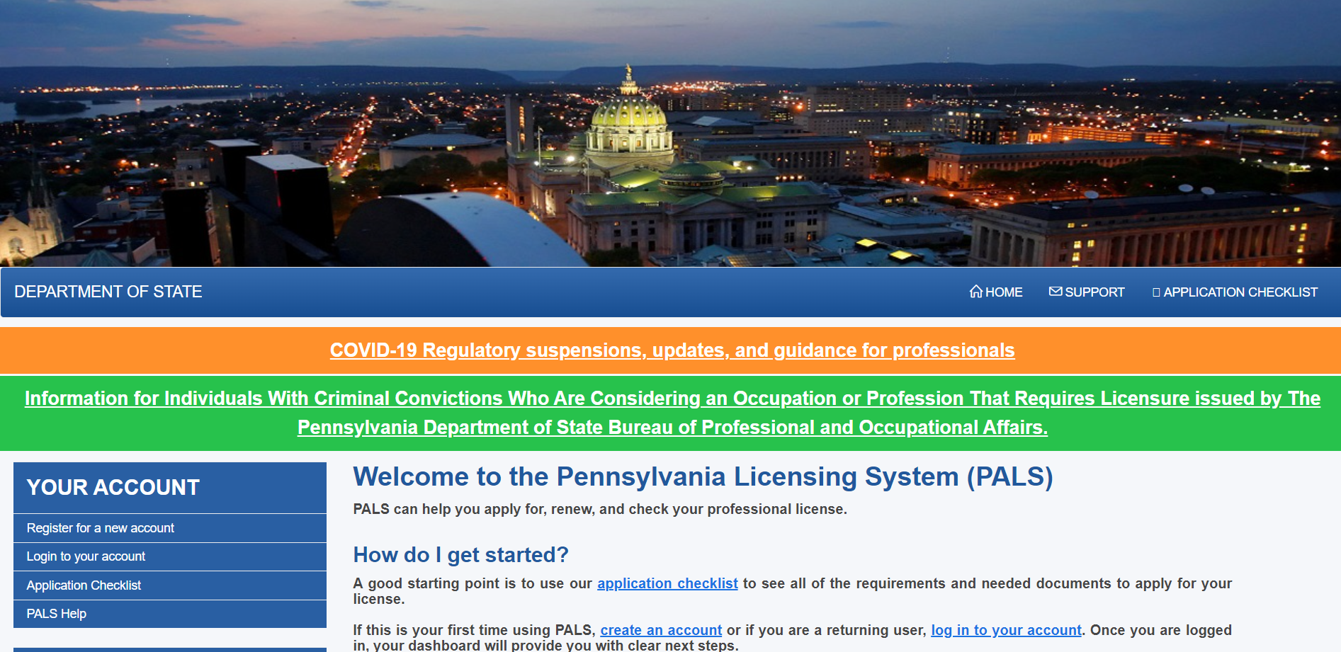 The PA Licensing System (PALS) website.