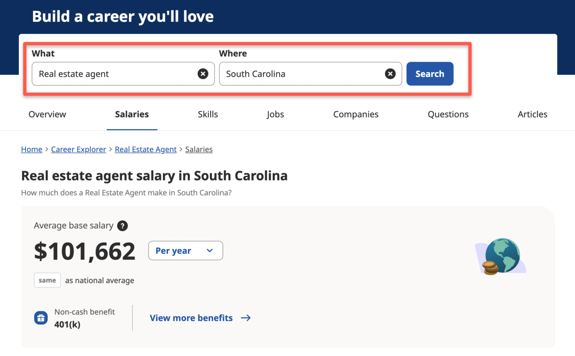 Salary information for real estate agents in South Carolina.