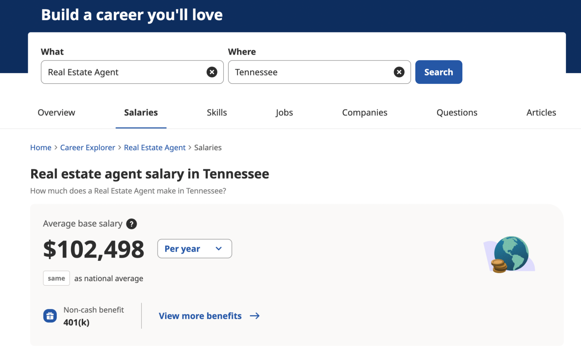 Salary information for real estate agents in Tennessee.