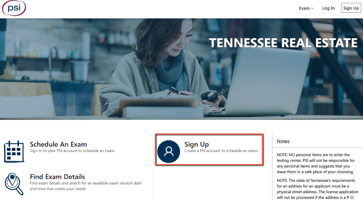 The PSI Tennessee Real Estate homepage.