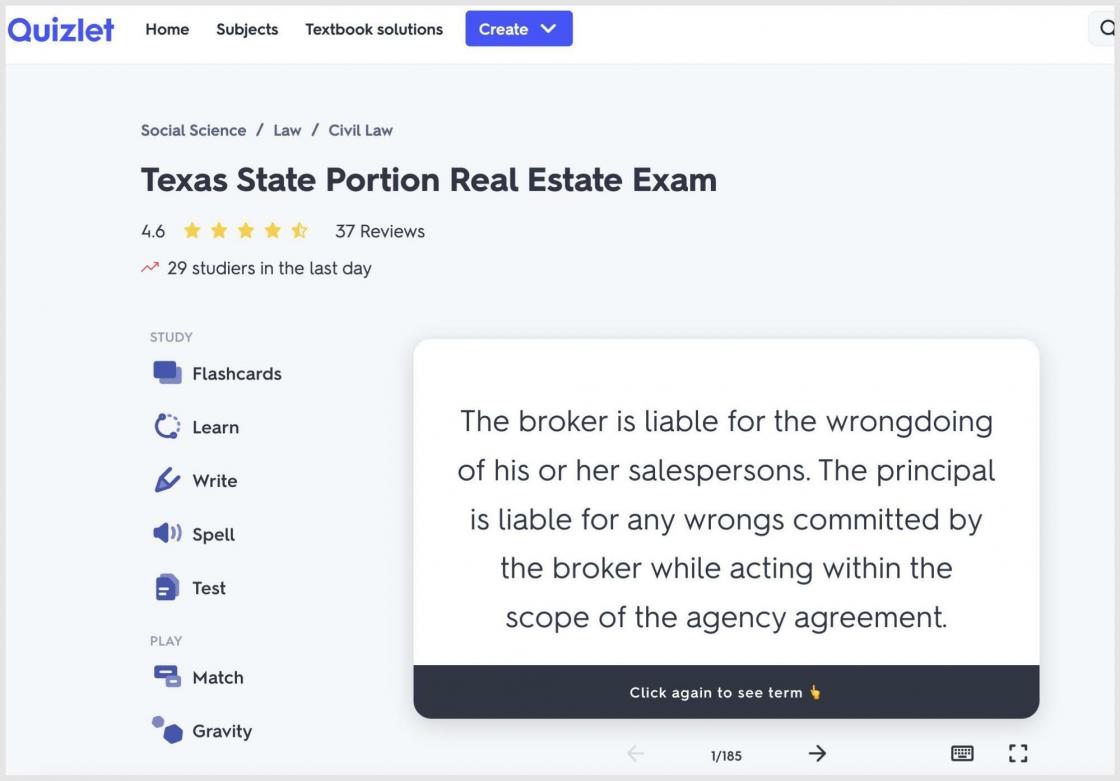 Flashcards to study for your Texas state portion real estate exam.