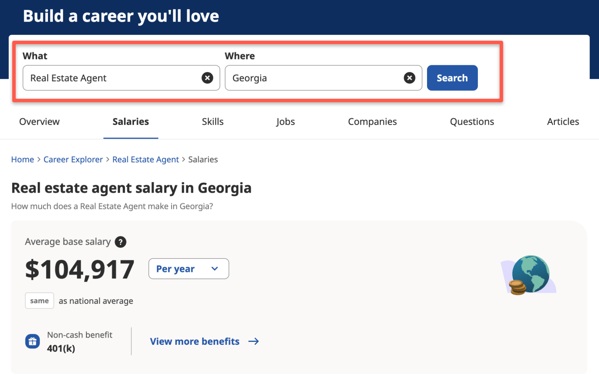 Georgia real estate salesperson’s salary information on Indeed.com.