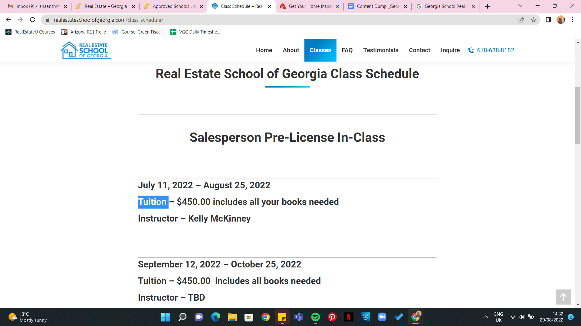 Advertisement for the Salesperson Prelicense In-Class course from Real Estate School of Georgia.